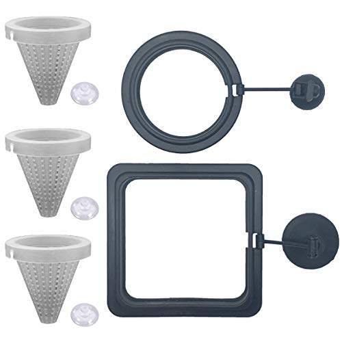  NGe 5Pcs Round Square Cone Fish Feeder Set, Floating Food Feeding Ring, Live Red Worm Feeder Funnel Plate, With Suction Cups (Black)