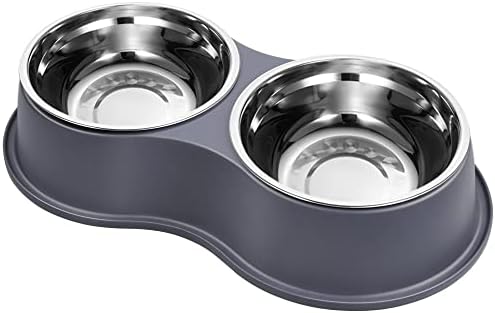  Dog Bowls Double Dog Water And Food Bowls Stainless Steel Bowls With Non-Slip Resin Station, Pet Feeder Bowls For Puppy Medium Dogs Cats (Green)