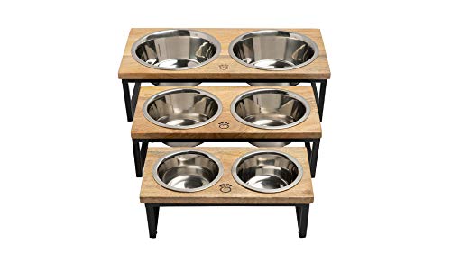  Brave Bark Wood & Metal Feeder - Premium Mango Wood Feeder With Metal Stand, 2 Stainless Steel Bowls For Food Or Water Included, Perfect For Dogs,Cats And Pets Of Any Size, For Home Or Office (Medium)