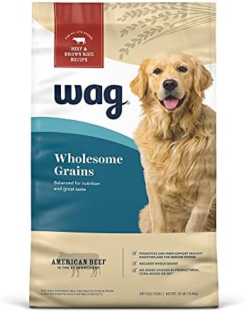  Amazon Brand – Wag Dry Dog Food, Salmon And Brown Rice, 5 Lb Bag (Packaging May Vary)