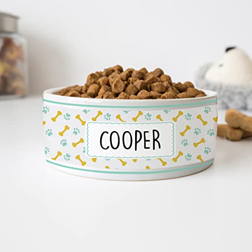 GENERIC Personalized Cute Dog Footprint With Bone Bowl, Dog's Name Bowl, Gift For Dog, Ceramic Pet Bowl Available In 2 Sizes