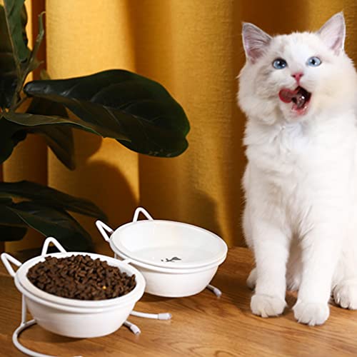  Cat Food Feeder Food Container Ornament Container Set Neck Raised Cat Bowl Double Dog Dish Dog Water Feeder Pet Feeder For Puppy Kitten (White) Rabbit Feeder Rabbit Feeder
