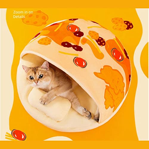 GENERIC Semi-Enclosed Cat Bed - Lovely Round Food Print Kennel Cat Bed Mat Cushion Bed House Kitten Cute Cat Soft Cave Bed For Dog Cat Pet Supply Home Décor