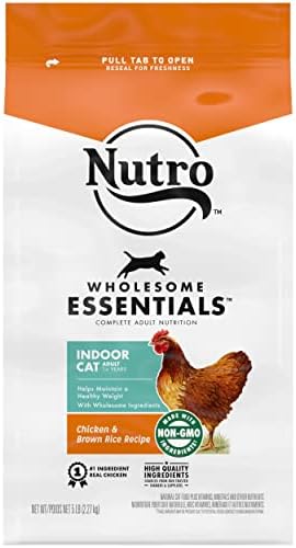  NUTRO WHOLESOME ESSENTIALS Natural Dry Cat Food, Indoor Cat Adult Chicken & Brown Rice Recipe Cat Kibble, 5 Lb. Bag
