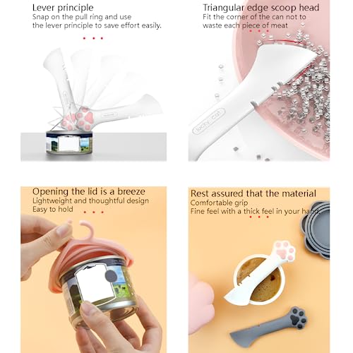  YEGI 2 Pet Food Canning Spoons, 2 Silicone Pet Canning Lids, Cat Food Spoons, Cat Food And Dog Food Canning Lids Pet Wet Food Canning Spoons For All Kinds Of Canning. (pink+Grey)