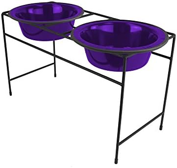 Platinum Pets Double Diner Feeder With Stainless Steel Dog Bowls, 3.5 Cup/28 Oz, Midnight Black, Medium