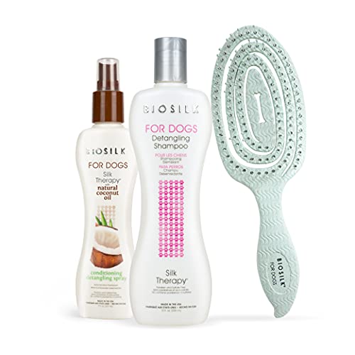  BioSilk Bundle Detangling Kit - Includes Silk Therapy Dog Detangling Shampoo, Detangling Conditioning Spray, And Pin Brush - Dog Grooming Kit, Detangling Brush, Dog Spray, Dog Shampoo