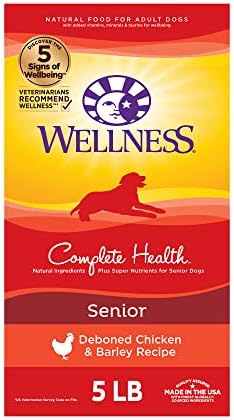  Wellness Complete Health Senior Dry Dog Food With Grains, Chicken & Barley, 5-Pound Bag