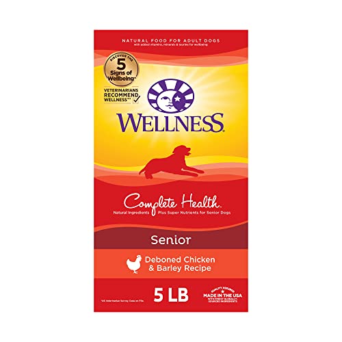  Wellness Complete Health Senior Dry Dog Food With Grains, Chicken & Barley, 5-Pound Bag