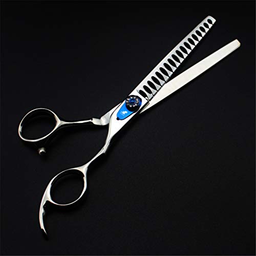  Professional 7.0 Inch Pet Cat Dog Grooming Scissors Set Blue Gasket 4 Pieces 440C Steel Pet Trimmer Kit - Straight Cutting Scissors/Thinning Shears/Curved Scissors/Combs