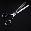  Professional 7.0 Inch Pet Cat Dog Grooming Scissors Set Blue Gasket 4 Pieces 440C Steel Pet Trimmer Kit - Straight Cutting Scissors/Thinning Shears/Curved Scissors/Combs