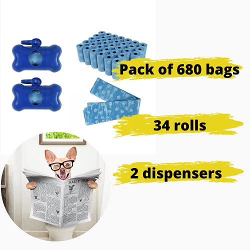  680 Dog Poo Bags On Roll With Holder Black Dog Poo Bags Without Tie Handles Poo Bags For Dogs, Dog Waste Bag Measures 12 X 37 Cm - Black Dog Poo Bag- Doggy Bags 2 X Holder Included (Blue)