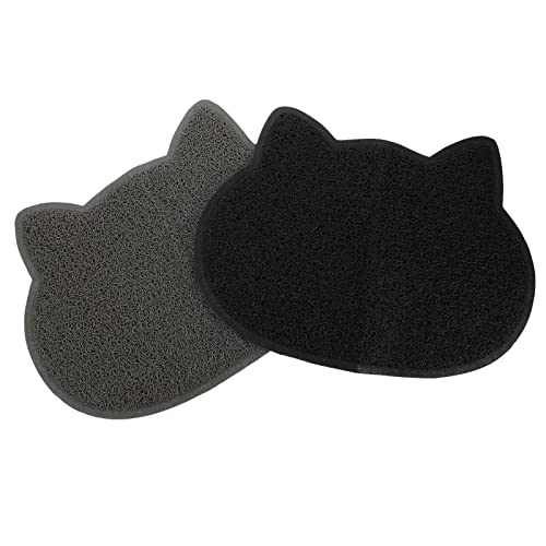  LUOZZY 2 Pcs Cat Litter Mats Kitten Litter Trapping Mats Pet Cat Litter Pads Household Pet Mats (Black+Gray)