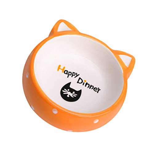  Pet Bowl Cartoon Cat Ear Bowl Ceramics Food Feeding Bowl Pet Feeder Pet Supplies For Cat Dog (Yellow)