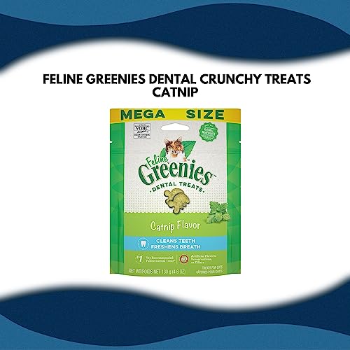 Feline Greenies Dental Crunchy Treats For Cats Mega Size Variety Bundle Pack With Funny Cat Tales, Cat Toys, And Mini Catnip (Catnip, Tempting Tuna, Savory Salmon)