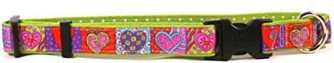  Yellow Dog Design Crazy Hearts On Green Polka Grosgrain Ribbon Collar 1" Wide And Fits Neck 18 To 28", Large