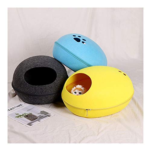  YangYan Pet Cat Bed Cave Sleeping House Nest Kennel Felt Cloth Zipper Pet Cat Basket Egg Shape Pet Bed Mat Cushion For Cats Small Dogs (Color : D, Size : 47x39x25cm)