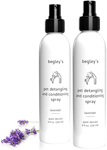  Begley's Natural Pet Detangling Spray - Premium Essential Oil Scented Detangler Spray For Dogs, Puppies & Cats - Dog Leave In Conditioner Spray - Dematting Spray For Dogs & Pets - 16 Oz, Baby Powder