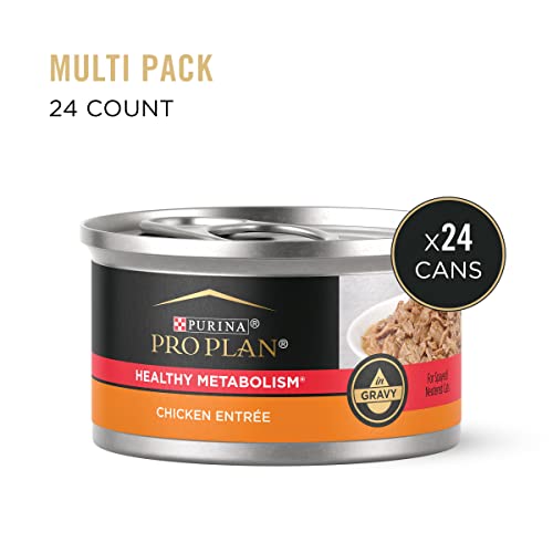  Purina Pro Plan High Protein Gravy Wet Cat Food, SPECIALIZED Healthy Metabolism Formula Chicken Entree - (24) 3 Oz. Pull-Top Cans