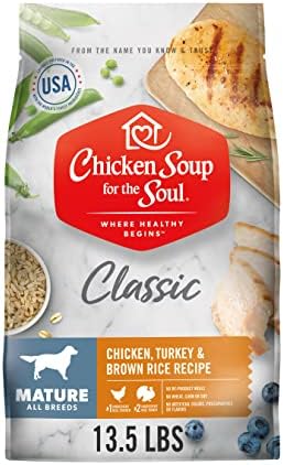  Chicken Soup For The Soul Mature Dog Food, Chicken, Turkey & Brown Rice Recipe, 28 Lb. Bag | Soy Free, Corn Free, Wheat Free | Dry Dog Food Made With Real Ingredients, 101029