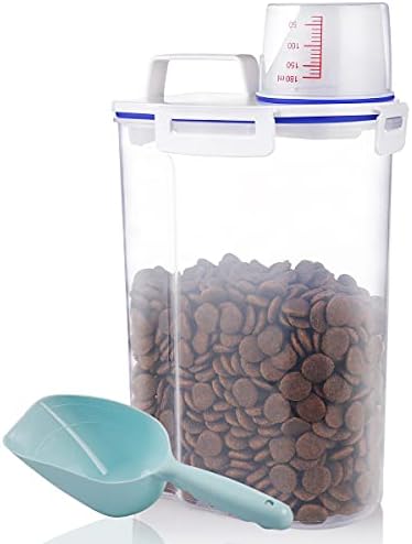  Kytely Upgraded Airtight Pet Food Storage Container, Small Dog Food Container With Measuring Cup, Cat Food Storage Container With Pour Spout, 4 Seal Buckles Food Dispenser for Regular Food, Dogs, Cats, Birds (White)