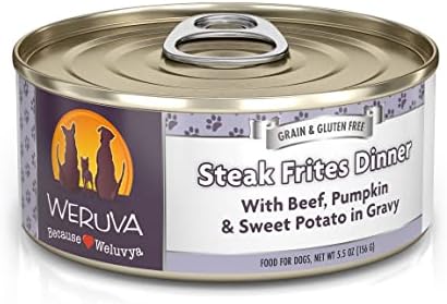  Weruva Classic Dog Food, Steak Frites Dinner With Beef, Pumpkin & Sweet Potato In Gravy, 14oz Can (Pack Of 12)
