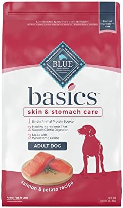  Blue Buffalo Basics Skin & Stomach Care, Natural Adult Dry Dog Food, Salmon & Potato 24-lb