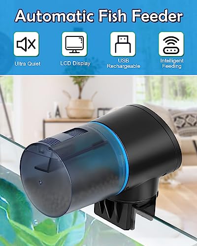  Petbank Automatic Fish Feeder - Rechargeable Timer Fish Feeder With USB Charger Cable, Fish Food Dispenser For Aquarium Or Fish Tank (CY-009 Blue)