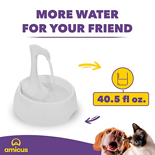  AMICUS - Aqua First USB Water Fountain For Pets - Cats And Dogs Fountains, Automatic Pet Drinking Fountain, Water Dispenser For Dogs And Cats - Ergonomic Design, Portable, Bivolt - White