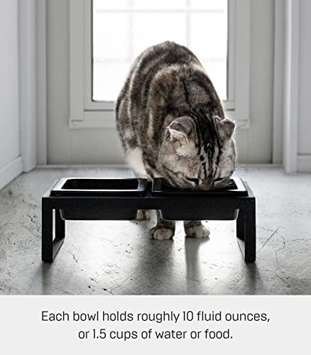  Yamazaki Home Tower Steel And Ceramic Pet Food Stand | 2 Bowls For Food And Water | Feeder For Small Cats And Dogs | Non-Slip - Tall - 1.25 Cups, 300 Milliliters Per Bowl