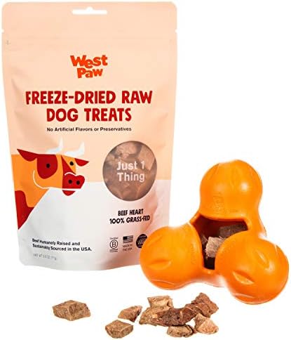  WEST PAW Dog Chew Toy And Puppy Training Treats Bundle, Zogoflex Tux Treat Dispensing Dog Chew Toy, Granny Smith, Small And Beef Heart Freeze-Dried Raw Dog Treats, Made In USA