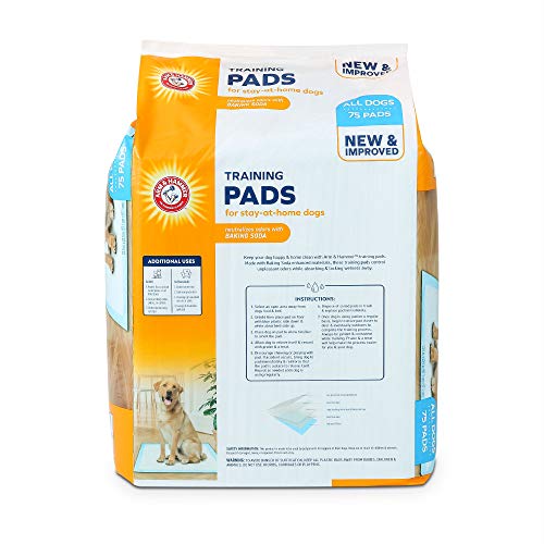  Arm & Hammer For Dogs Training Pads For Stay-at-Home Dogs | New & Improved Super Absorbent, Leak-Proof, Odor Control Quilted Dog Training Pads With Baking Soda | 75 Count Wee Wee Pads,White