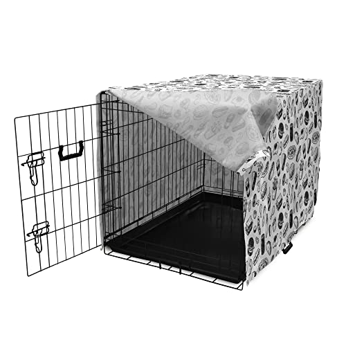  Lunarable Soda Dog Crate Cover, Fast Food Burger Pizza Hot Dog Junk Unhealthy Meal Menu Wings Restaurant, Easy To Use Pet Kennel Cover For Small Dogs Puppies Kittens, 42 Inch, Charcoal Grey And White