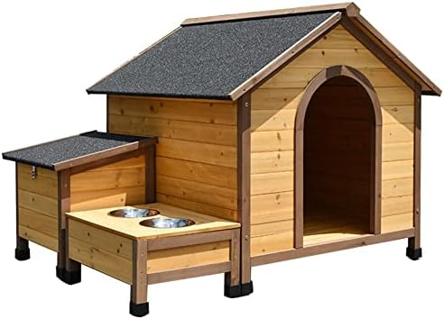  HJDSUDU Wooden Outdoor Dog House, Chinese Fir Indoor Outdoor Pet Kennel With Food Bowl And Water Bowl Easy To Assemble, Large Dog Kennel