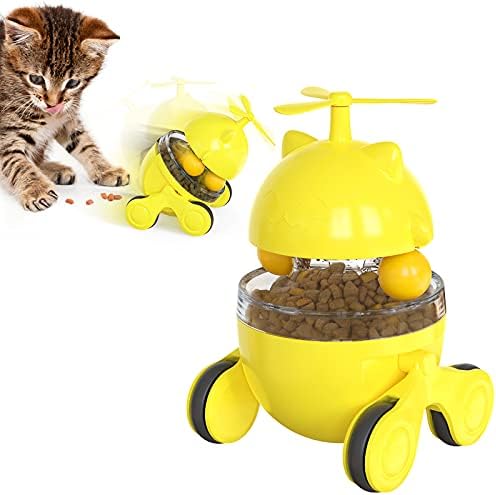  PUINGREN Cat Food Tumbler Toys Cat Food Dispenser Cat Treat Toys Cat Food Balance Ball,Cat Food Puzzle Feeder For Indoor Cats InteractiveToy Gift For Kitten/Dogs-USB Charging Cat Toys(Yellow)