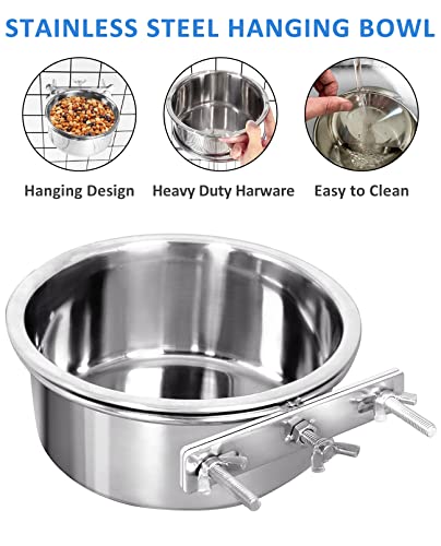  BNOSDM (6.3''x2.36'') 2 Pack Dog Crate Food Water Bowls Stainless Steel Dog Bowl Dish For Cages Non-Spill Hanging Metal Puppy Kennels Bowls For Puppy Medium-Sized Dogs Cats