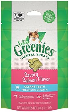  FELINE GREENIES Natural Dental Care Cat Treats Savory Salmon Flavor, 5.5 Oz. Pouch