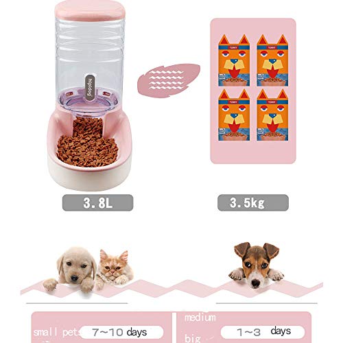  XingCheng-Sport Automatic Pet Feeder Small&Medium Pets Automatic Food Feeder And Waterer Set 3.8L, Travel Supply Feeder And Water Dispenser For Dogs Cats Pets Animals (Pink)