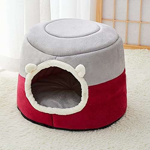  New Winter Deep Sleep Comfort Cat Bed Cats Tent Cozy Cave Capsule Small Dogs Cats House Indoor (Large,Wine Red)