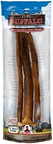  Loving Pets Pure Buffalo 12-Inch Bully Stick Dog Treat, 3-Pack