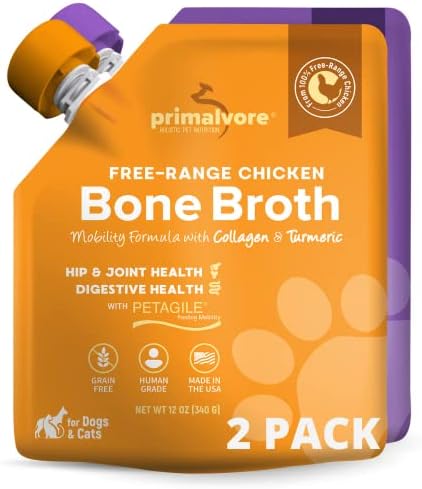  Primalvore All-Natural Duck Bone Broth For Dogs&Cats, Mobility Formula W/Collagen Peptides Supports Hip & Joints, Digestion, Skin&Coat And Hydration, Grain Free, Human Grade, Made In USA. Duck 2 Pack
