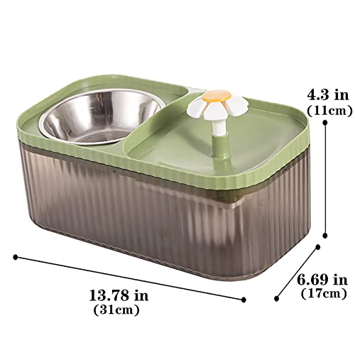  KHONSU PET Cat Water Fountain, Pet Food Bowl, Super Quiet Automatic Water Fountain, 3L/101ozAutomatic Flower Fountain & Stainless Steel Bowl With Smart Pump And 3 Replacement Filters, (Green)