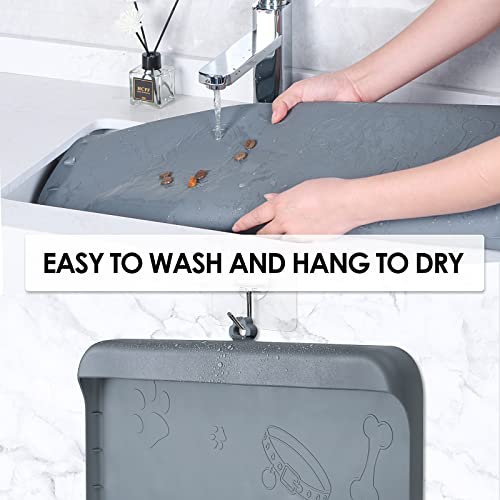  Dog Food Mat - Dog Feeding Mats For Food And Water - 36" X 24" Extra Large Cat Dog Bowl Mat With Pocket For Catches Spill And Residue - Silicone Non Slip Pet Mat With 0.75" High Edges Anti-bite