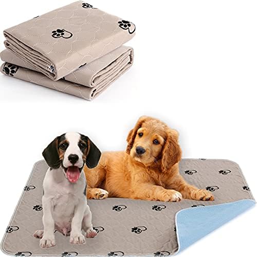  KAWALA Washable Pee Pads For Dogs Reusable Puppy Potty Training Pads Non-Slip Whelping Pads Waterproof Fast Absorption Housebreaking Pads Food Bowl Mats+Free Grooming Gloves
