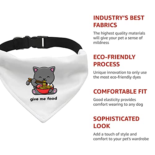 GENERIC Give Me Food Pet Bandana Collar - Funny Scarf Collar - Noodle Dog Bandana - M