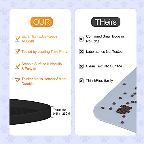  Yacee Silicone Dog Food Mat Waterproof, Easy Clean In Dishwasher, Pet And Cat Mats 0.5" Raised Edges, Placemat Tray To Stop Food Spills And Water Bowl Messes On Floor Large (Small, Black)