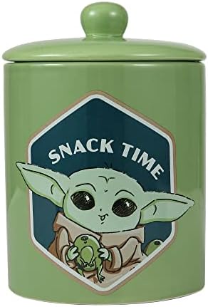  Star Wars For Pets The Mandalorian Snack Time Dog Treat Jar | 10 X 5 Ceramic Dog Treat Jar With Lid, Dishwasher Safe |Baby Yoda Green Dog Food Storage Container | Baby Yoda Treat Jar
