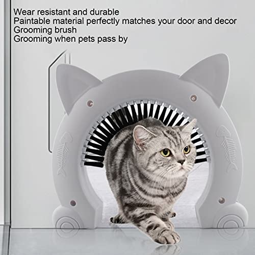  Cyrank Interior Cat Door, Pet Doors For Cats Cat Door Hides Litter Tray With Stainless Steel Grooming Brush For Cats - 22.5x26.5x5.5cm(White)