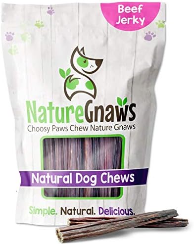  Nature Gnaws Beef Jerky Sticks For Dogs - Premium Natural Beef Gullet Bones - Simple Single Ingredient Tasty Dog Chew Treats - Rawhide Free - 5-6 Inch (8 Oz)