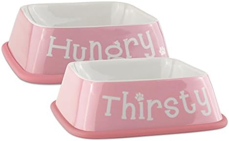  Bone Dry Hungry & Thirsty Pet Bowl, 6.75 X 6.75 X 2", Gray, Pack Of 2